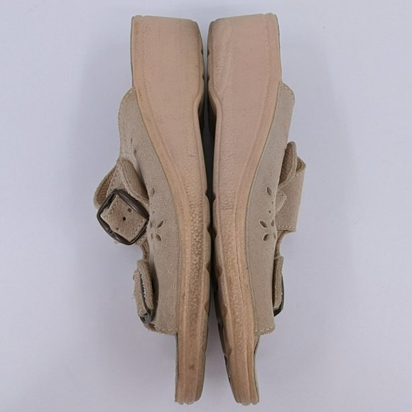 Fly Flot Slides 37 5.5 Tan Leather Two Strap Buckle Open Toe Italy Made Comfort - Picture 11 of 14